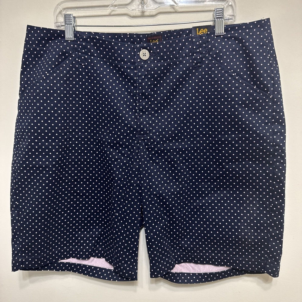 LEE Women's Size 18 M High Rise Bermuda Shorts 9" Polka Dot Navy Pink $44 NWT